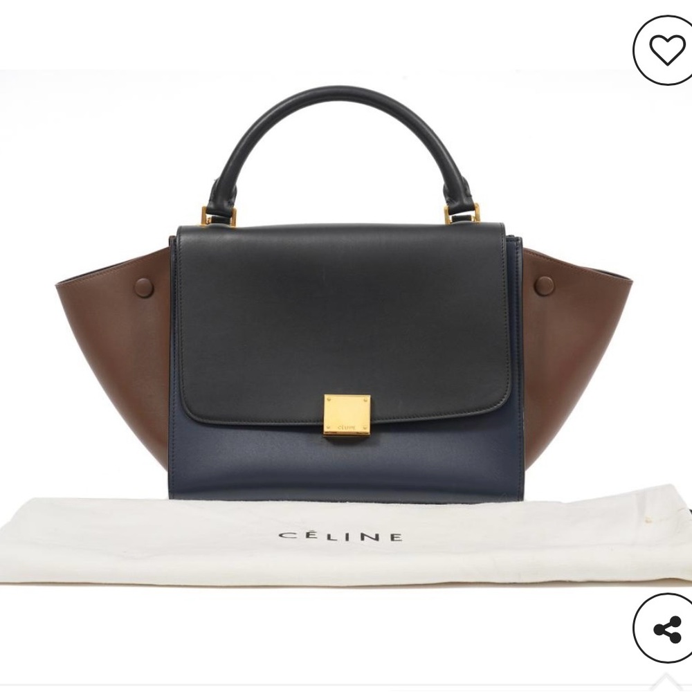 Celine Trapeze Tricolor Leather Handbag with Detachable Shoulder Strap.